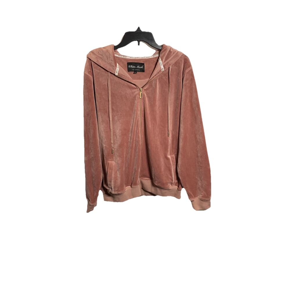 White Mark Sweatshirt Plus 1x Velour Pink Hoodie Loungewear Rose Velvet Comfy